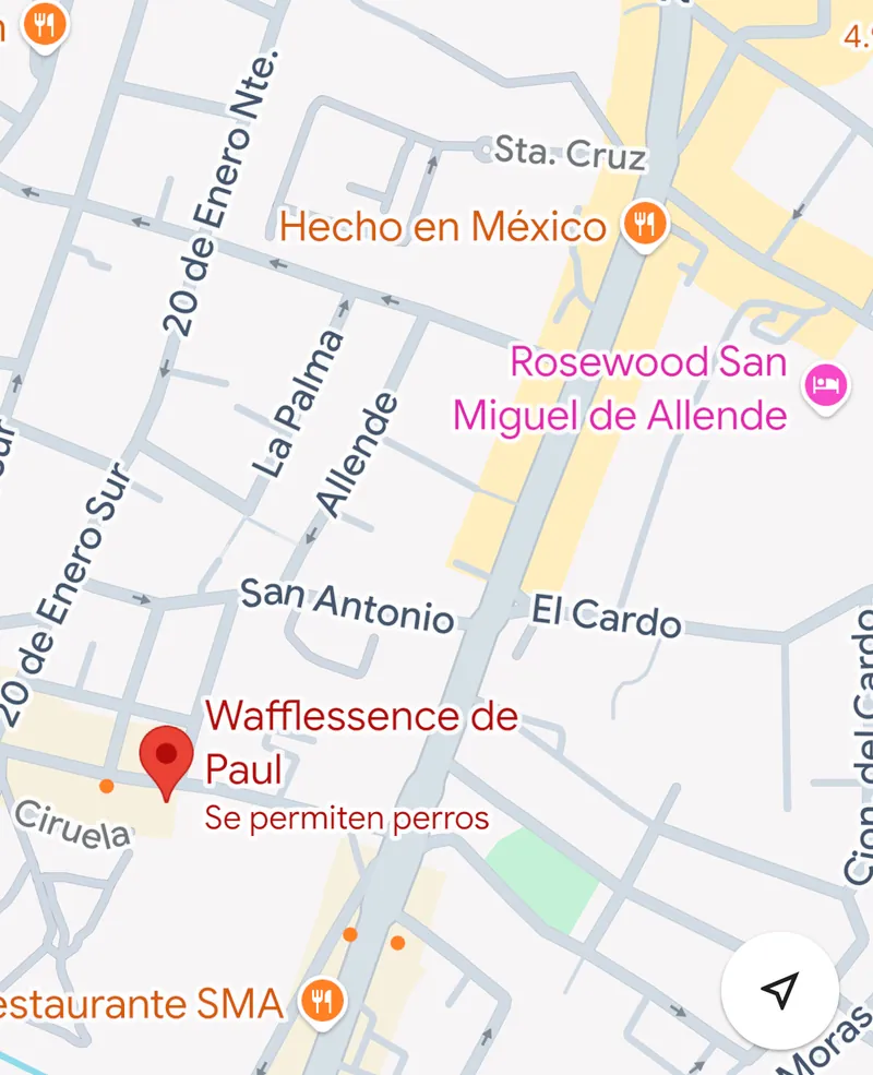 Mapa de ubicación de Wafflessence de Paul en San Miguel de Allende (abre Google Maps)